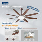 Amico 64 Inch Ceiling Fans with Lights and Remote,Indoor/Outdoor Ceiling Fan with 6 Speed Reversible Quiet DC Motor, 3CCT,Dimmable,Brown Modern Ceiling fan For Living Room, Bedroom, Patio