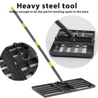 Lawn Leveling Rake Heavy Duty, 30"x10" Large Ground Plate Leveler Tool, Anti Flipping Smooth Edge Pull Behind Garden Landscape Rake for Soil Sand Dirt Yard Top Dressing, Long Handle 65 Inch