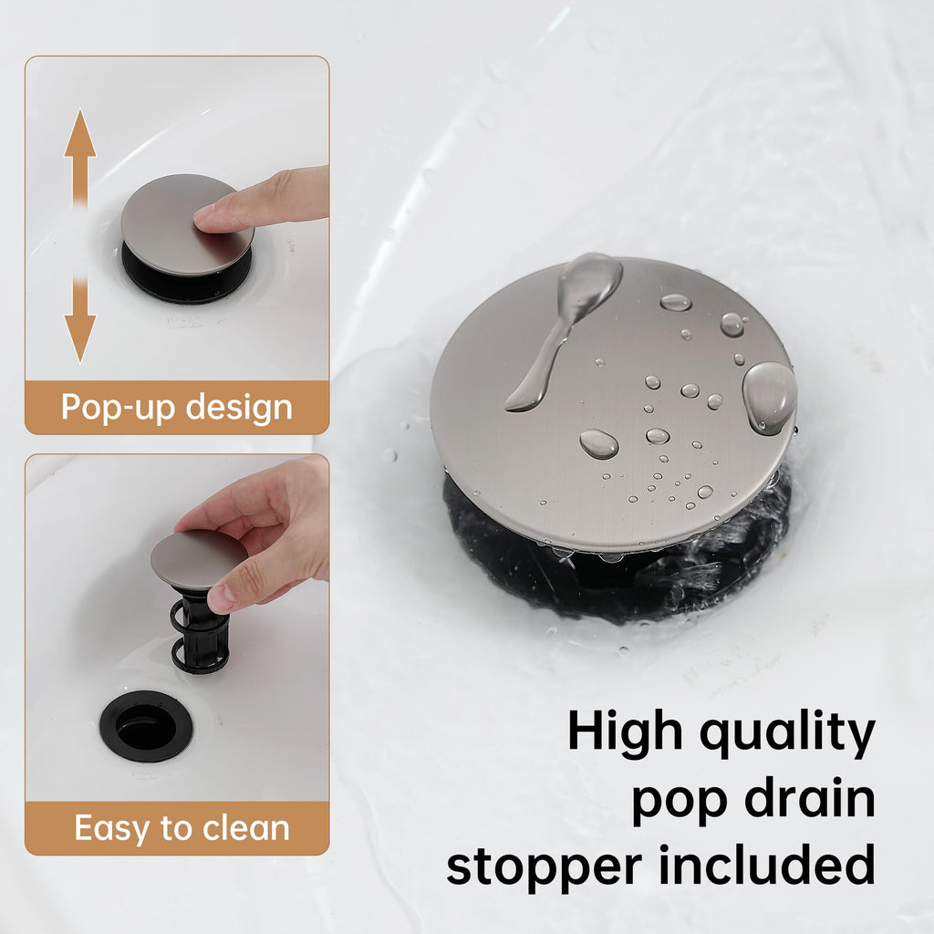 FRANSITON Brushed Grey Waterfall Bathroom Faucet Lavatory Single Handle 1 or 3 Hole Bathroom Sink Faucet with Deck and Pop-up Drain (Brushed Grey, Short)