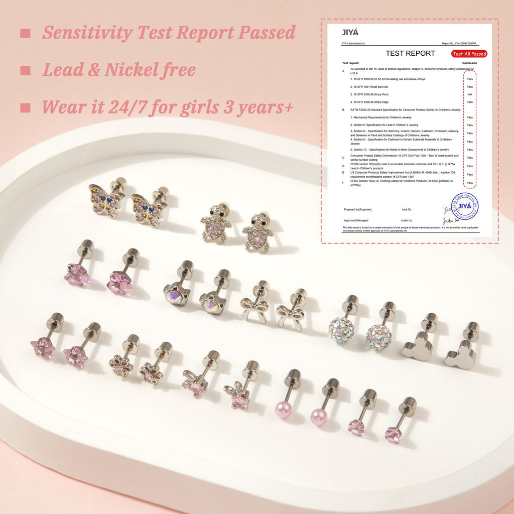 LOFITOR Hypoallergenic Screw Back Earrings for Little Girls Kids Women Cute