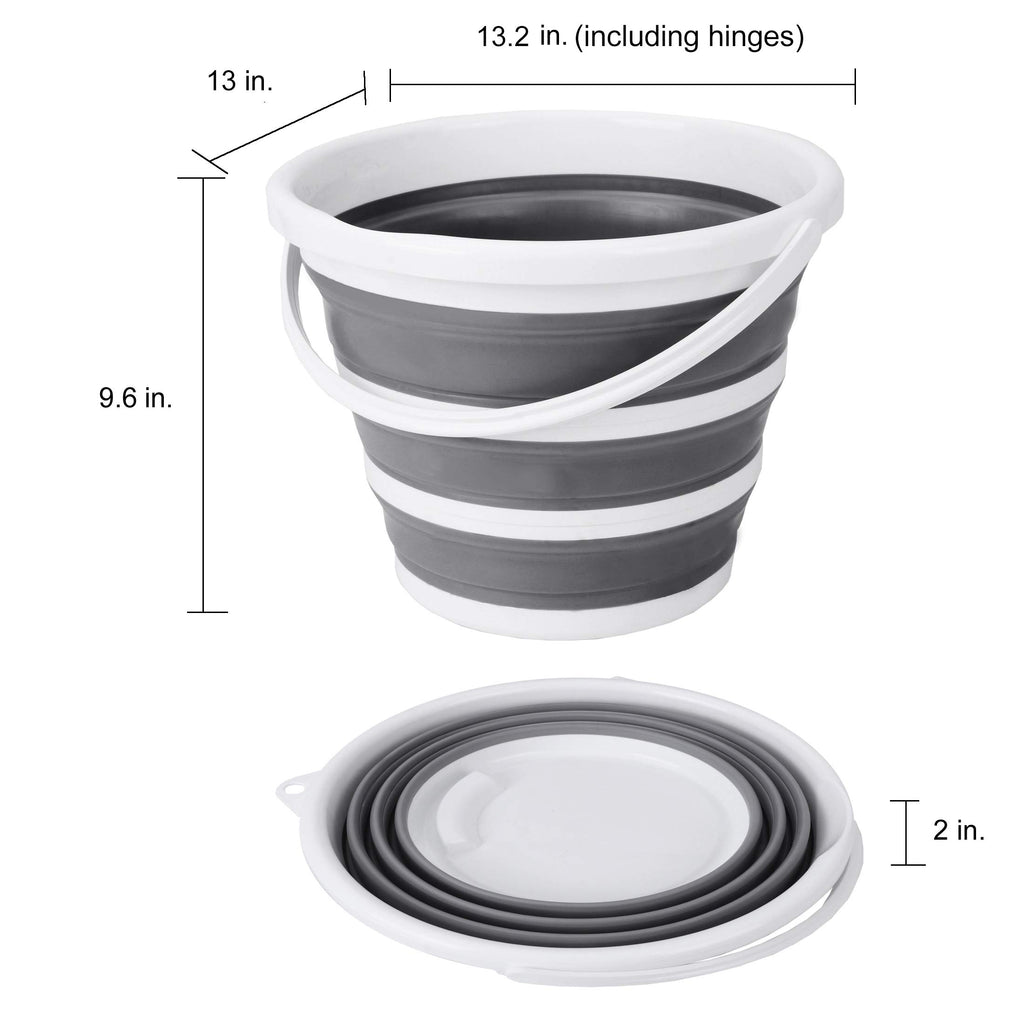 Eurow Indoor and Outdoor Collapsible Bucket with Handle, 10 Liters, 2.6 Gallons, Gray and White (Pack of 2)