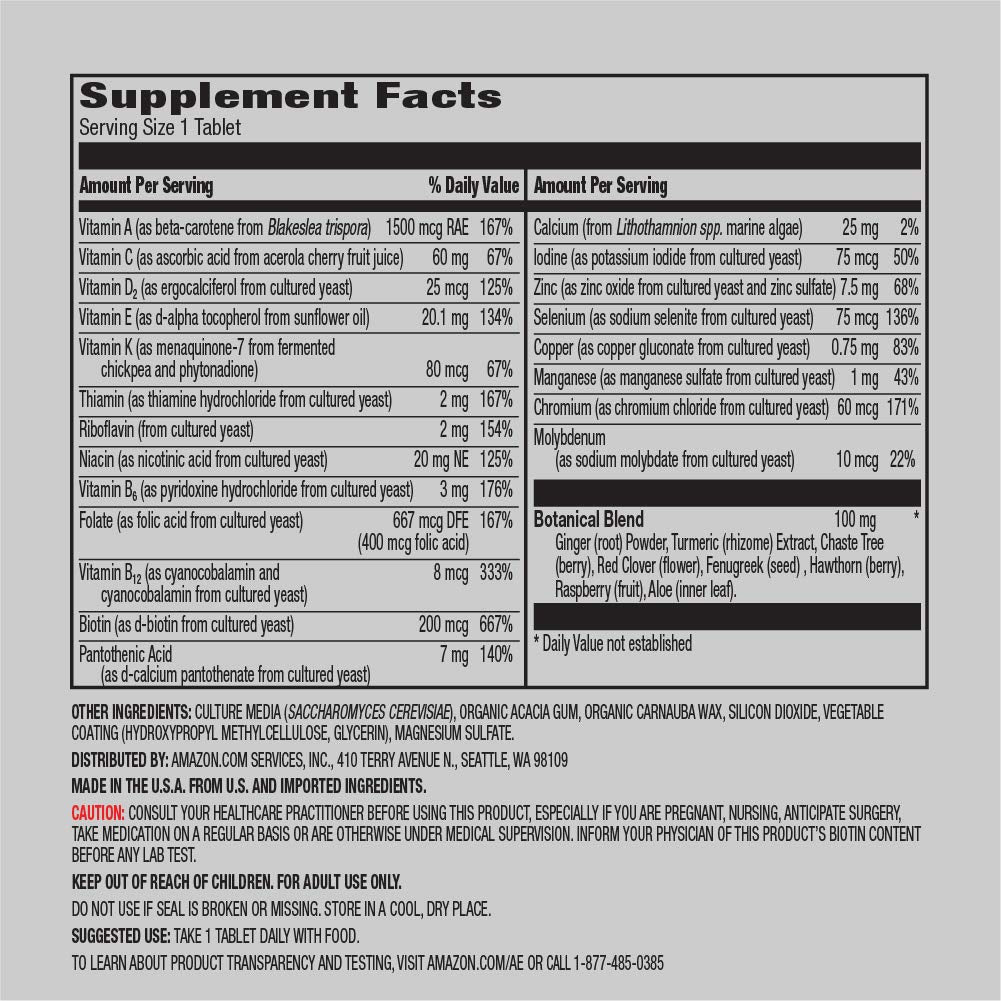 Amazon Elements Women's 40+ One Daily Whole Food Cultured Multivitamin, 65 Tablets