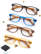 MODFANS 4 Pack Reading Glasses 2.5 Fashion Wood-Look Spring Hinges Stylish Readers Men Women