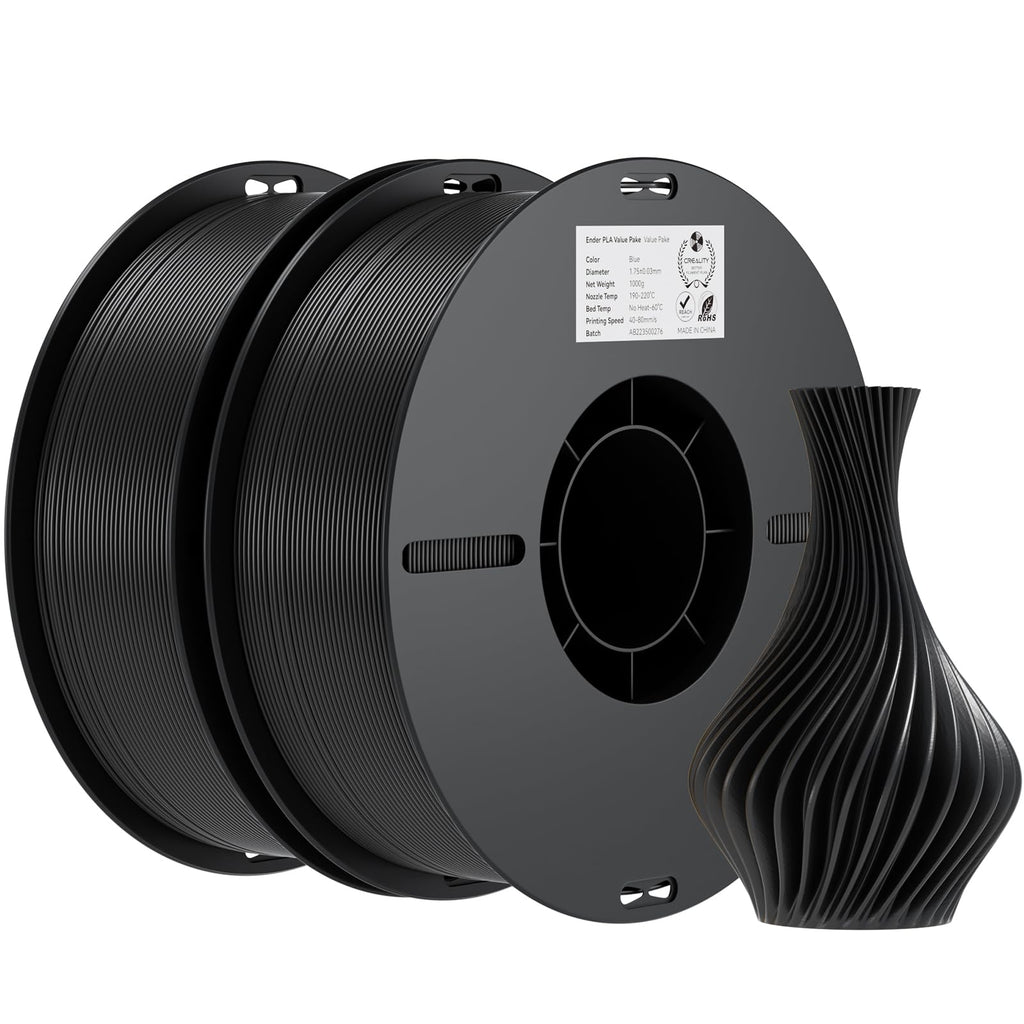 Creality PLA Filament 1.75mm Bundle 2KG, High Precision +/-0.02mm 3D Printer Filament, Consistent Extrusion, Smooth Printing, 2 Pack 1KG Spool,Fits for Most FDM 3D Printers(Black*2)