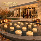 Aignis 24 Pack Waterproof Flameless Floating Candles, 200-Hour Battery Operated 2.2" LED Tea Lights, Water-Activated Flickering Warm White Glow for Halloween, Wedding Centerpieces, Pool
