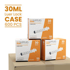 Bulk Case: BH Supplies 30mL Sterile Luer Lock Syringe - Individually Wrapped (600 Syringes, 12 Boxes of 50 Units)