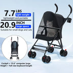 Pet Stroller with Mesh Ventilation, Lightweight Foldable Design, Cup Holder, Black
