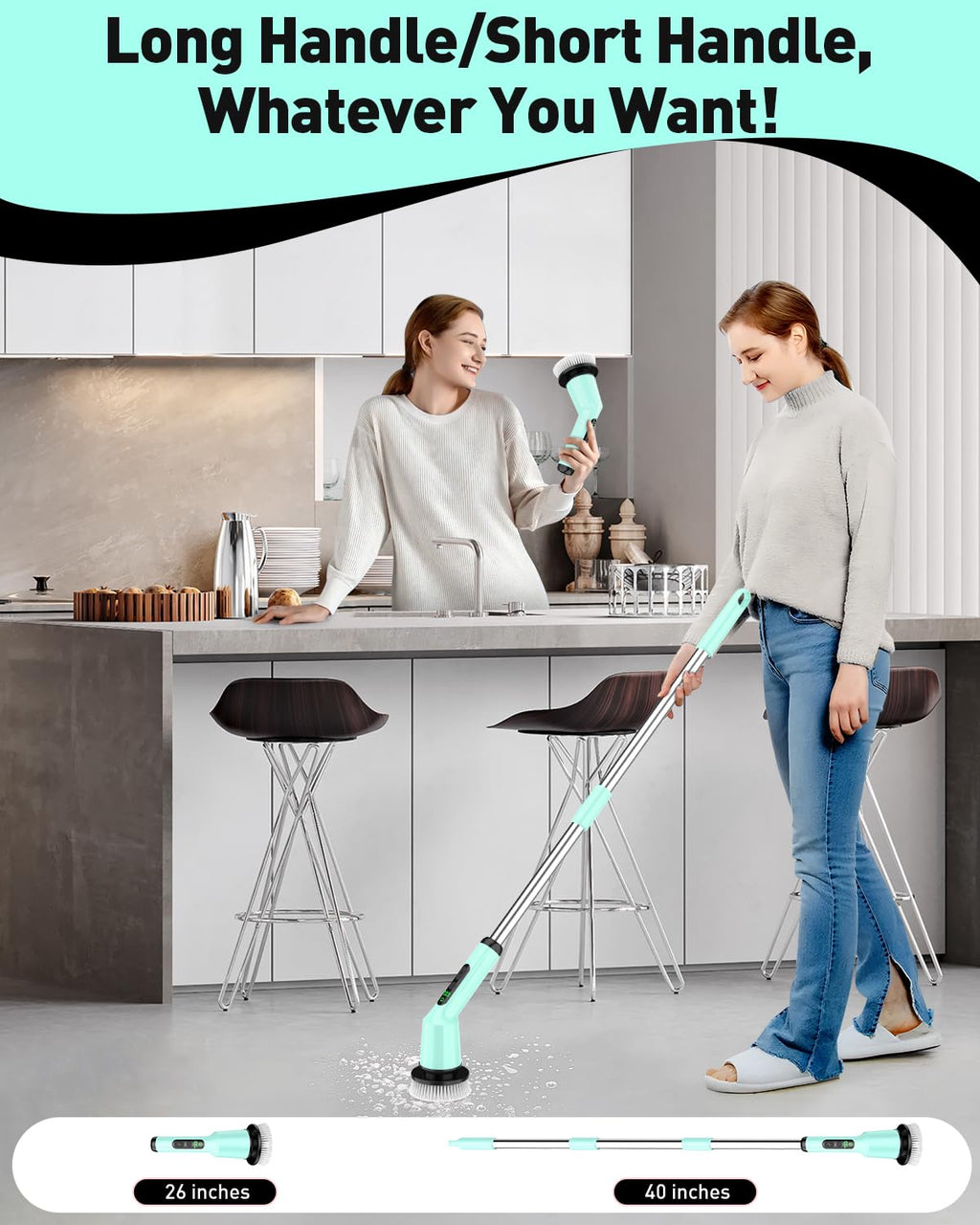 Shower Scrubber with Long Handle, Electric Scrubber for Cleaning Bathroom