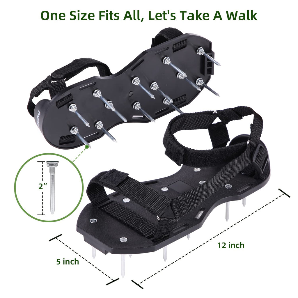 Ohuhu Lawn Aerator Shoes with Stainless Steel Shovel, Free-Installation Aerating Shoe with Hook&Loop Straps, Heavy Duty One-Size-Fits-All Spiked Aerating Sandals for Garden Grass