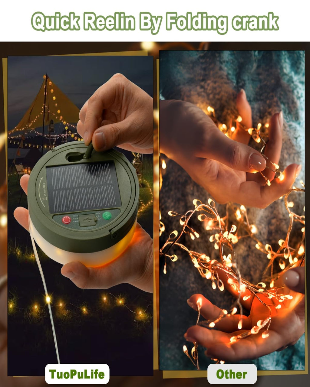 Solar Camping String Lights, 32.8 FT Fairy String Light, 4 in 1 Portable Waterproof Camp LED Lamp with 8 Lighting Modes, Hanging Rechargeable Tent Lantern for Outdoor Garden Patio Party Essentials