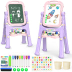 YOHOOLYO Kids Easel Standing Art Easel for Kids, Double Sided Children Pink Purple Easel Magnetic Chalkboard Whiteboard Dry Eraser Board Great Gift for Girls