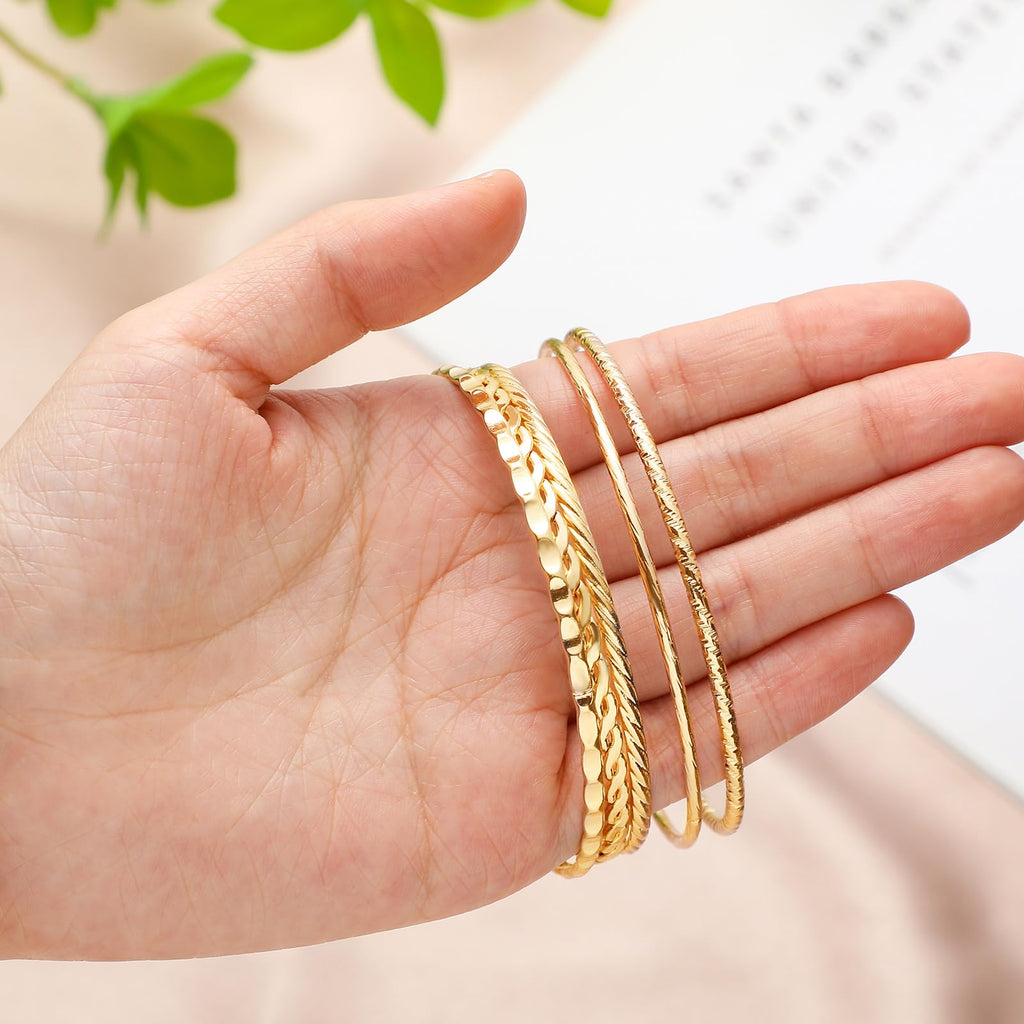Loetere 50 Pcs Gold Bangle Bracelets Set for Women Diameter 2.6 Inches/ 6.7 cm Boho Stackable Textured Bracelets Indian Chunky Multi Layer Bangles Gold Jewelry for Women Wedding Gift