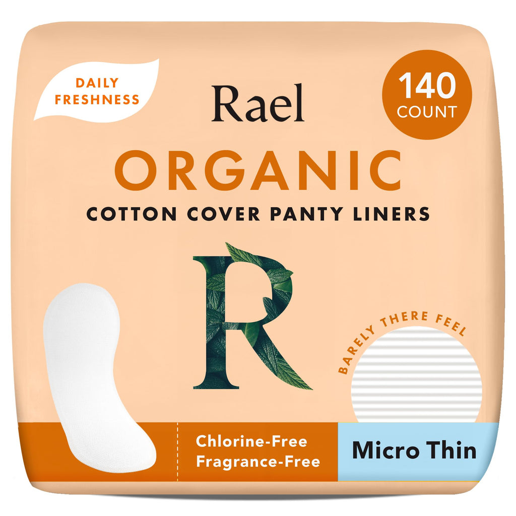 Rael Panty Liners for Women, Organic Cotton Cover (Micro Thin, 140 Count)
