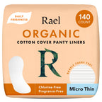 Rael Panty Liners for Women, Organic Cotton Cover (Micro Thin, 140 Count)