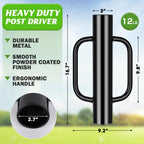 Gtongoko 12LB T Post Driver with Handles Heavy Duty Fence Post Driver Post Pounder for T-Posts，U Channel，Metal Post and Sign Post Pole Driver Tool,17 Inch Black