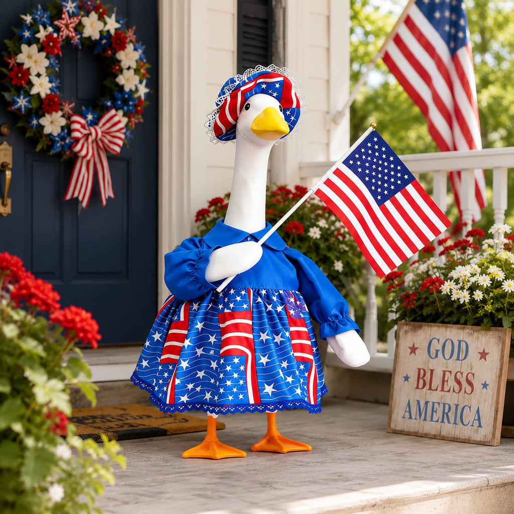 ARGOOFG Porch Goose 4th of July Outfits Clothes for Large 23" H Statue