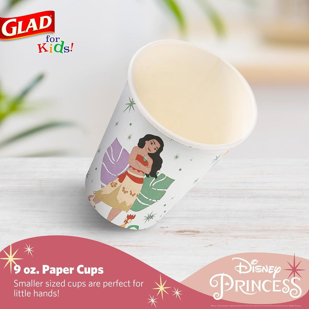Glad for Kids Disney Princess Disposable Paper Cups for Bathroom Use and Parties Heavy Duty Soak Proof Paper Cups for Kids Colorful Princess Designs 9 Ounce 24 Count 10 Pack Fun Kids Drinkware