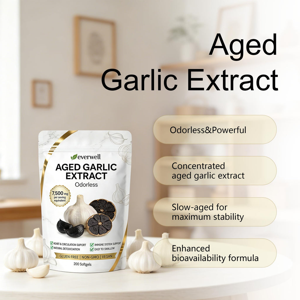 motilli Everwell Aged Garlic Extract - Odorless Garlic Supplement Softgels, Immune Support, Non-GMO, 200 Count