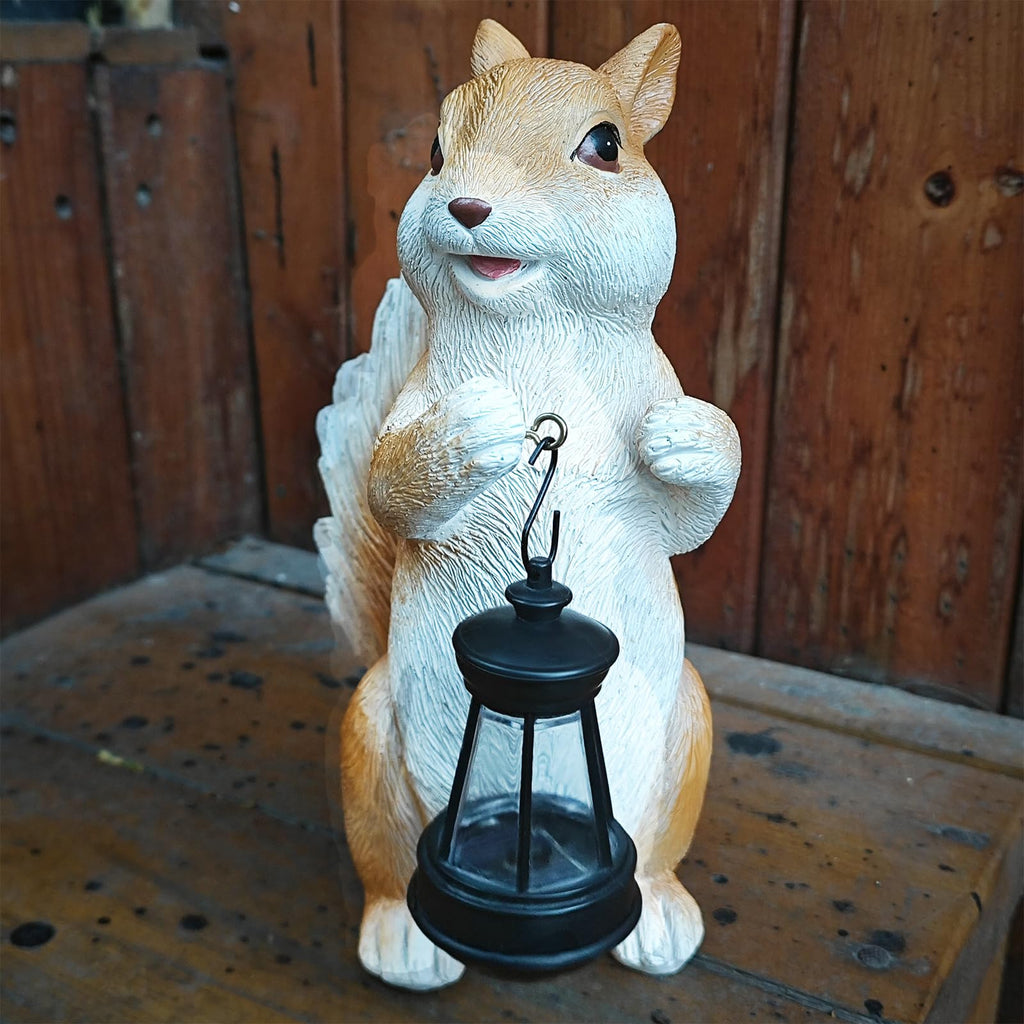 Solar Garden Statues Squirrel Decor - Resin Outdoor/Indoor Squirrel Sculpture Garden with Lights Statue Decoration for Patio Home Yard Lawn, Unique Garden Figurine with Lights Gift for Mom Grandma