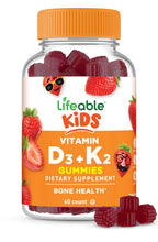 Lifeable Kids Vitamin D3 K2 Gummies | 500iu D3 and K2 100mcg | Great Tasting D3 and K2 Supplements | for Bone Health and Immunity | VIT D3 K2 for Kids | 60 Gummies