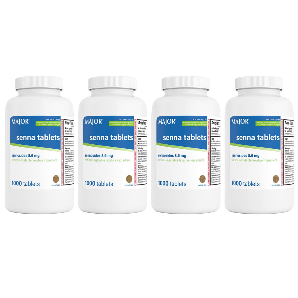MAJOR Senna 8.6 mg Natural Vegetable Laxative Tablets - Made with Sennosides - 1000-Count (4-Pack)