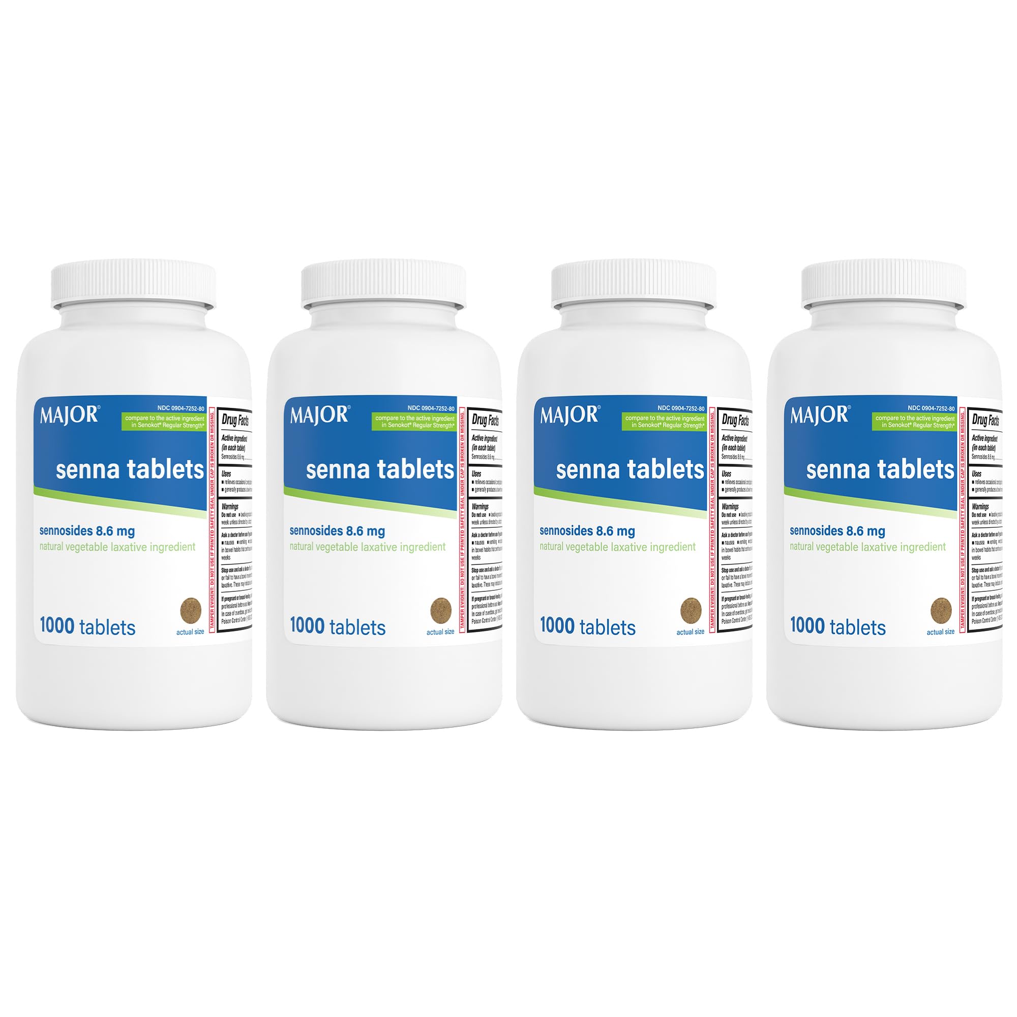 MAJOR Senna 8.6 mg Natural Vegetable Laxative Tablets - Made with Sennosides - 1000-Count (4-Pack)
