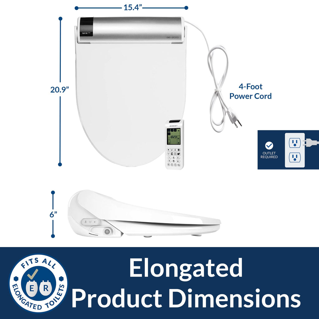 Bio Bidet BB2000 Electric Bidet Toilet Seat, Warm Water with Air Dryer, Heated Seat with Sensor and Slow Close Lid, Night Light, Modern Black Remote Control, Elongated
