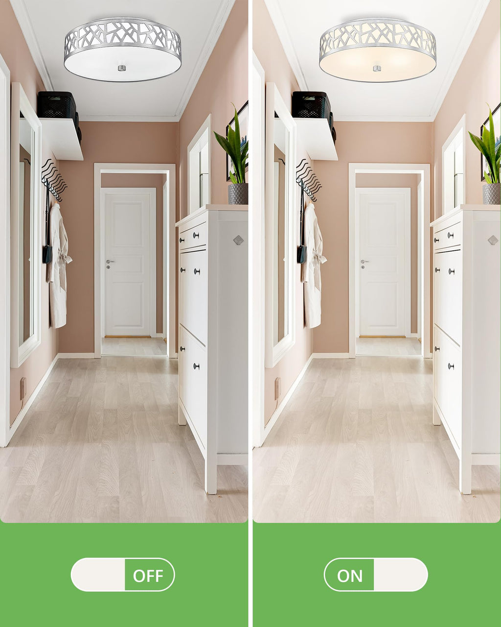 VICNIE 3-Light Flush Mount Ceiling Light, 16 Inch Modern Light Fixture with Brushed Nickel Metal and Frosted Glass Shade for Bedroom, Hallway, Kitchen