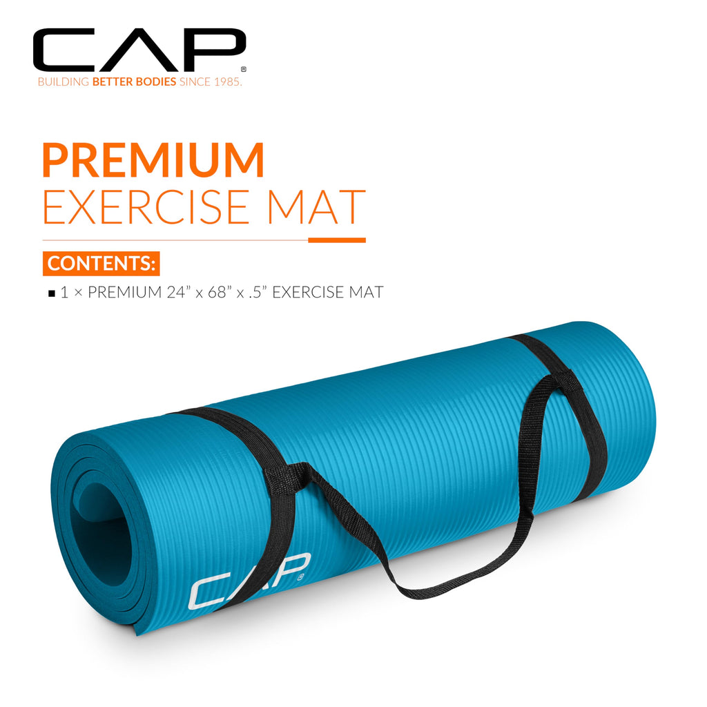 CAP Barbell Yoga Mat 1/2" Thick with Carrying Strap - High Density Exercise Mat for Yoga, Pilates, Stretching, Floor & Fitness Workouts - 68''x24''x1/2" | Teal