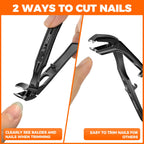 Toenail Clippers for Thick Toenails for Seniors, Angled Head Long Handled Toe Nail Clippers for Men with Wide Jaw Opening, Heavy Duty Large Finger Nail Clippers Adult Cutter with Catcher, Black