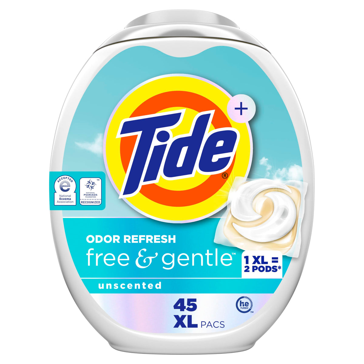 Tide PODS Free and Gentle Odor Refresh Laundry Detergent Packs, 45 Count, Hypoallergenic Laundry Detergent Pods