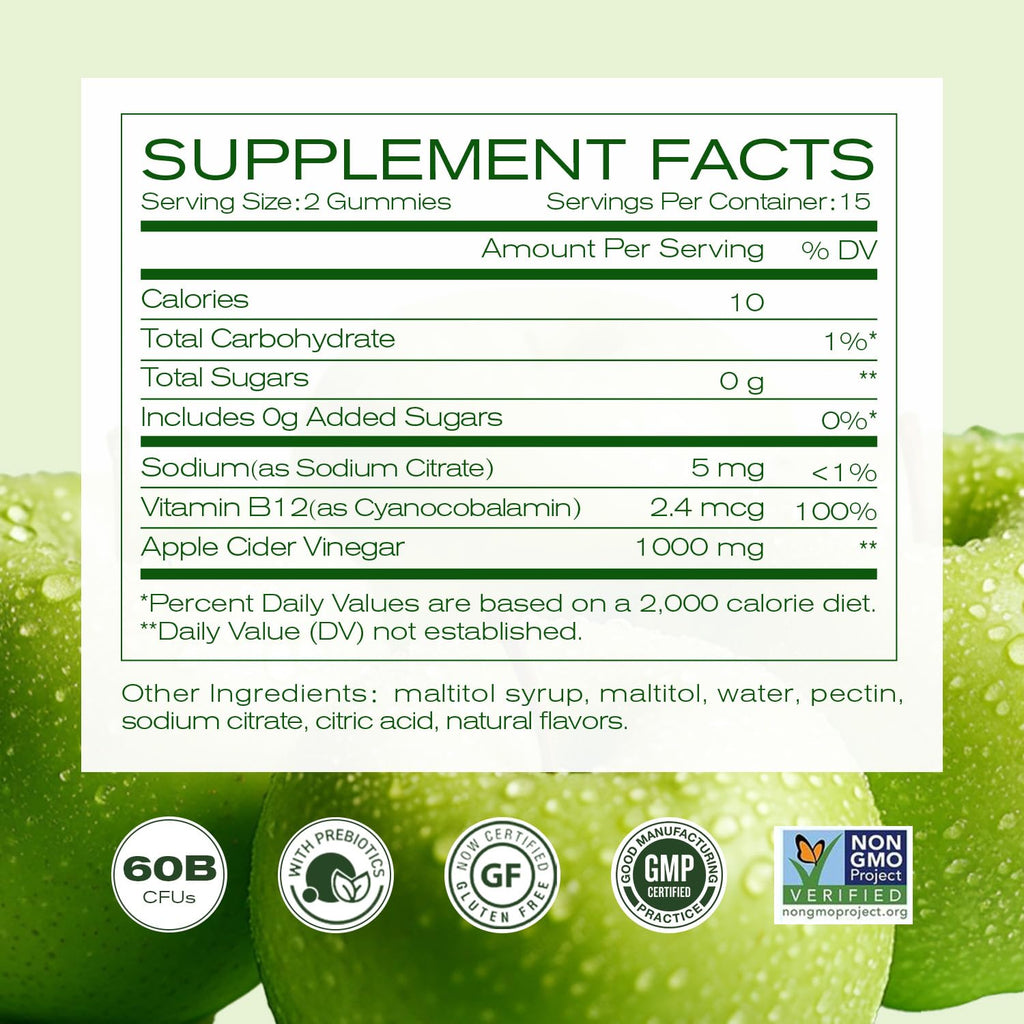 NEWELLME Apple Cider Vinegar Gummies B12 Multivitamin -ACV Supplement Gummy Vitamins, Energy & Detox | Vegan, Non-GMO & Gluten-Free (120)