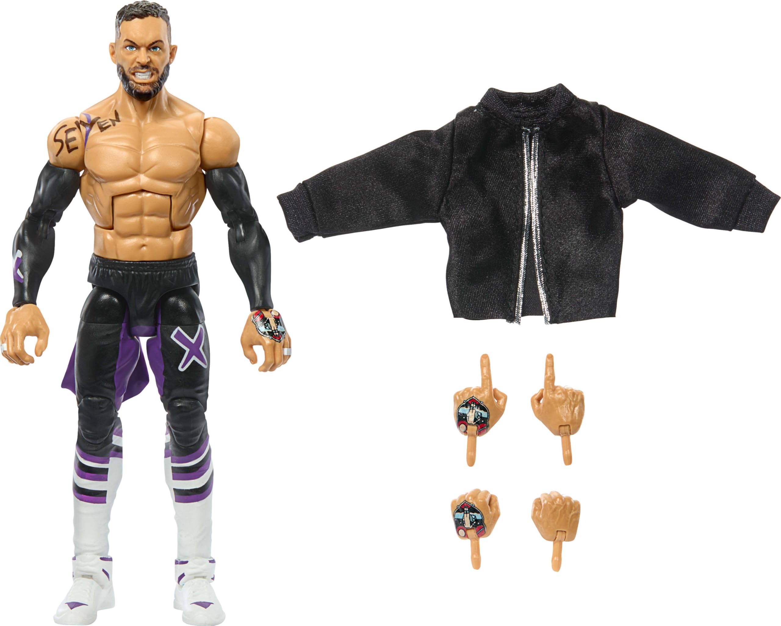 Mattel WWE Elite Action Figure & Accessories, 6-inch Collectible Finn Balor with 25 Articulation Points, Life-Like Look & Swappable Hands