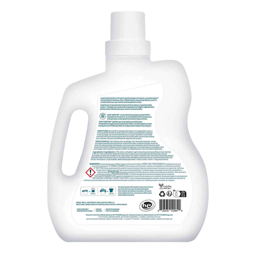 ATTITUDE Baby Laundry Detergent Liquid, EWG Verified, Safe for Baby Clothes, Infant and Newborn, Naturally Derived, HE Compatible, Soothing Chamomile, 80 Loads, 67.6 Fl Oz (AMAZON EXCLUSIVE)
