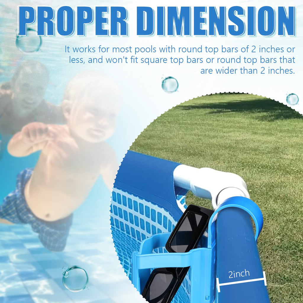 Nuogo 4 Pieces Poolside Cup Holder Sturdy Durable Above Ground Pool Accessories Blue for Above Ground Pools Cup Holder for Drinks Pool Fits 2 Inches or Thinner Round Top Bars