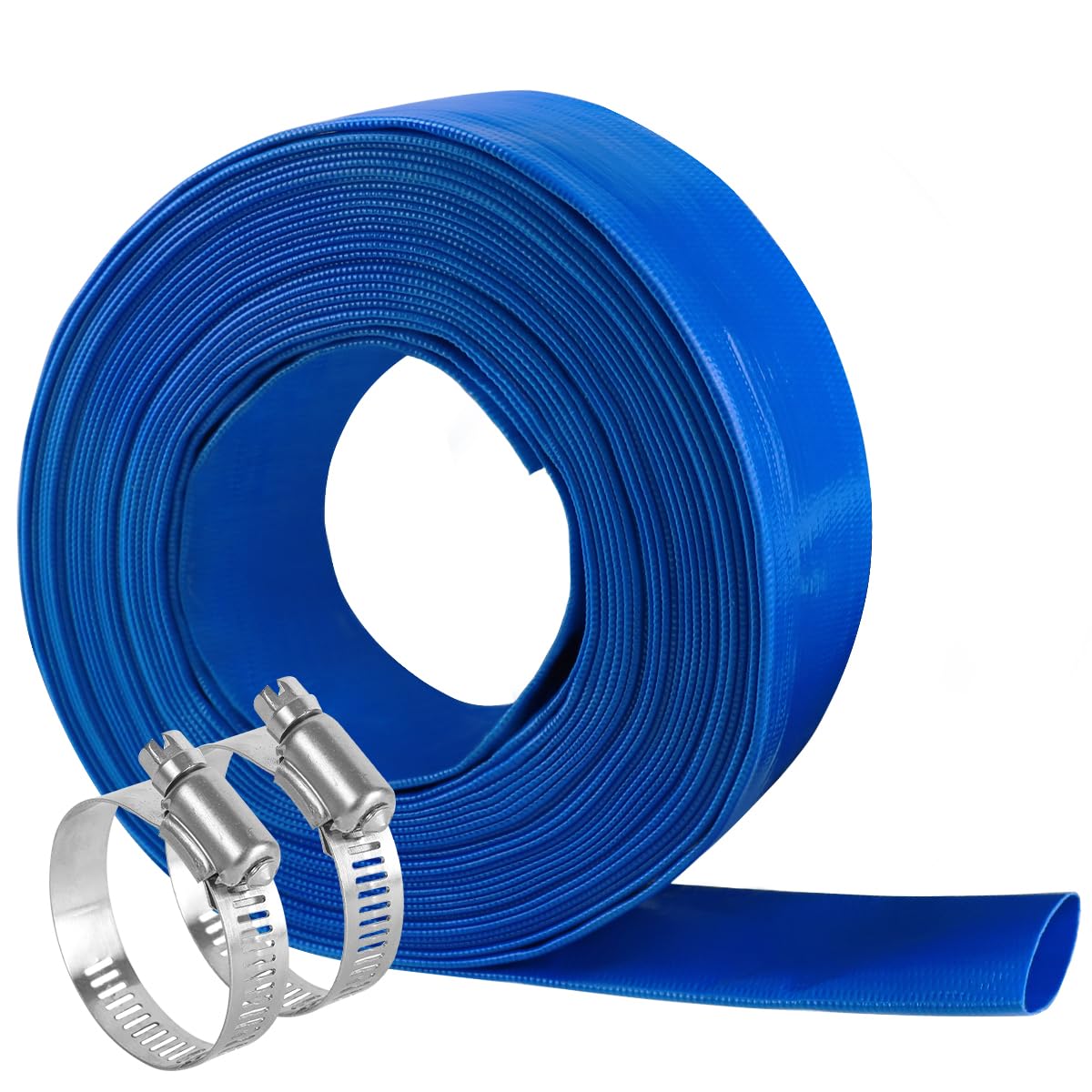 Eastrans 2" x 100 FT Heavy Duty Pool Backwash Hose, Reinforced PVC Lay Flat Discharge Hose, Weather Resistant & Burst Resistant with 2 Hose Clamps