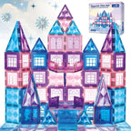 Little Pi 102pcs Frozen Princess Castle Magnetic Tiles Building Blocks - 3D Diamond Blocks, STEM Educational Toddler Toys for Pretend Play, 4 Year Old Girl Birthday Gifts Kids Ages 3 5 6 7 8 - Blue
