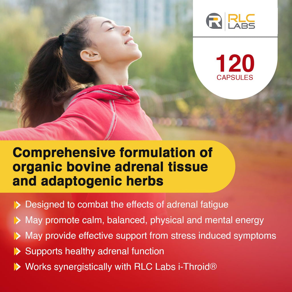 RLC Labs a-Drenal, 240 Capsules - Herbal, Cortisol Supplement with Ashwagandha, Ginger & Rhodiola to Support Balance, Mood, Energy & Vitality - Adrenal Support Formula for Adult (2 Month Supply)