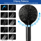 Tudoccy Shower Head, 8‘’ High Pressure Rainfall Shower Head/Handheld Shower Combo with 11'' Extension Arm, 9 Settings Anti-leak Shower Head with Holder, Height/Angle Adjustable, Matte Black