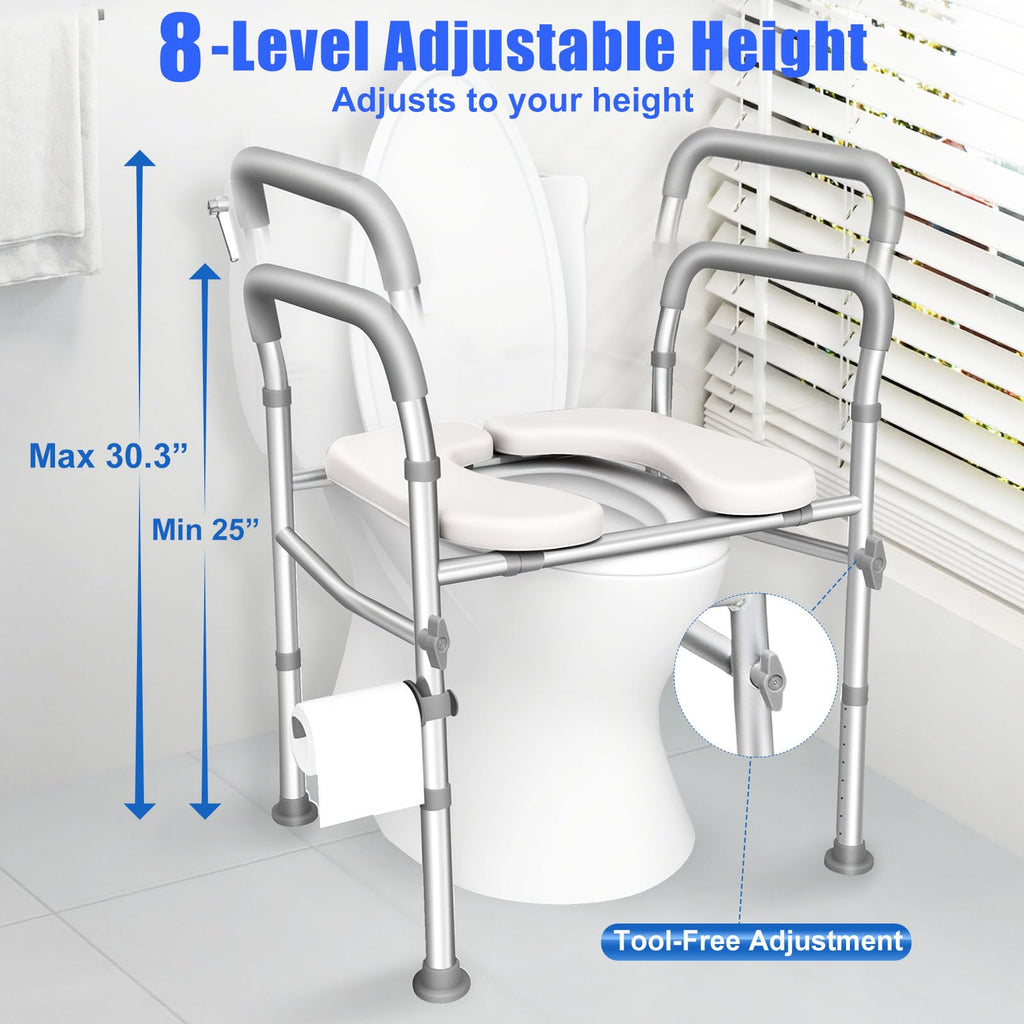 Toilet Seat Riser for Seniors, FSA HSA Eligible Raised Toilet Seat with Handles, 8-Level Height & 3-Level Width Adjustment, Fits Most Body Sizes and Toilets, for Pregnant & Disabled