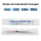 VIDDEL 30pcs 1ml Syringe with 25g x 5/8 Needle Lab Dispensing Liquids,Inks
