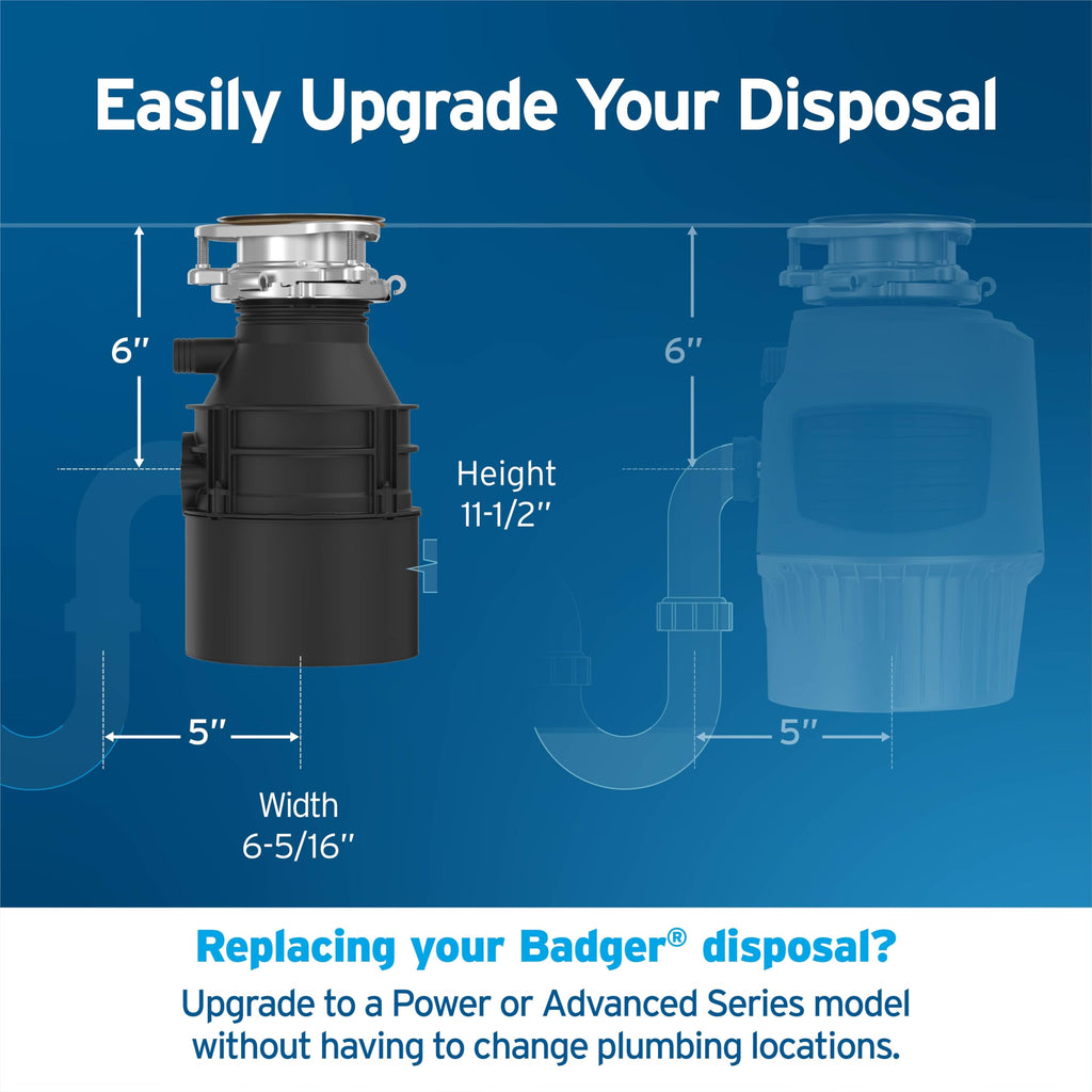 InSinkErator Badger 1 Garbage Disposal with Power Cord, Badger Series 1/3 HP Continuous Feed Food Waste Disposer