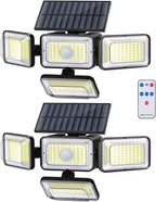 YSEAGA Solar Lights Outdoor Waterproof, 288 LED 2800LM Motion Sensor Outdoor Lights with Remote Control, 4 Head Solar Flood Lights Outdoor for Patio, Garage, Yard, Wall, IP65 Security Lights 2 Pack
