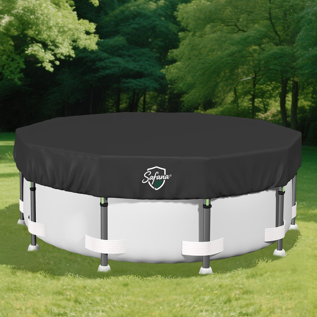 SAFANA 15FT Round Pool Covers for Above Ground Pools, Upgrade 420D Durable 15 foot Swimming Pool Cover Protective Leaf Cover with Reflective Strip Superior Windproof Tear Resistant UV Resistance Black