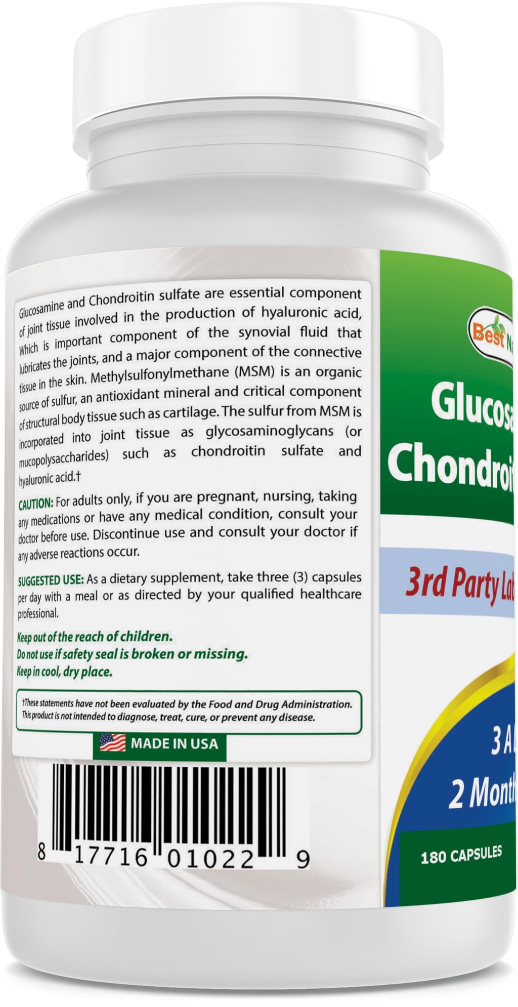 Best Naturals, Glucosamine Chondroitin and MSM Joint Supplements, 2600 mg per Serving, (180 Count (Pack of 3))