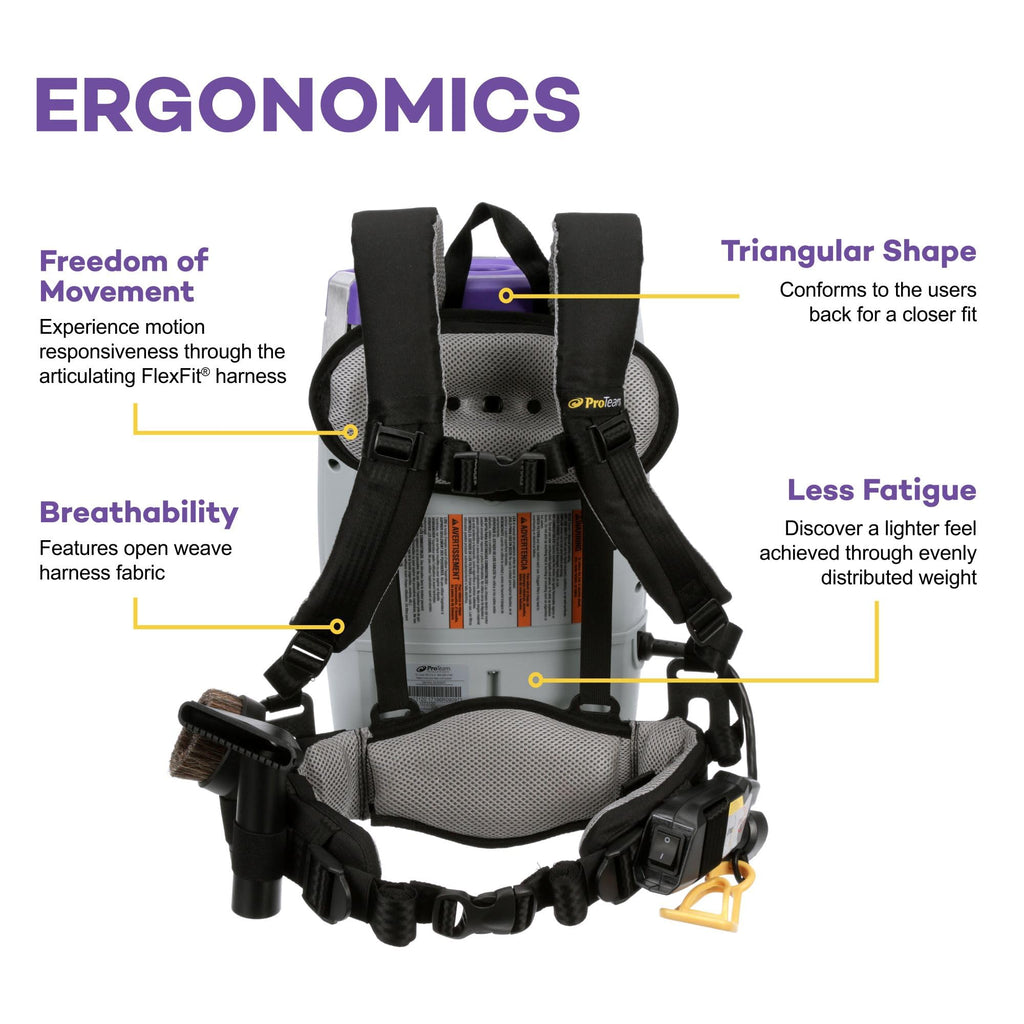 ProTeam Super Coach Pro 10 Backpack Vacuum Commercial with Telescoping Wand Tool Kit, 10 Quart, Corded, 107303