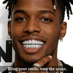 Custom Diamond Grillz for Men - Iced Out Detachable Gold & Silver Teeth Covers - Bling Hip Hop Mouth Jewelry (Silver)