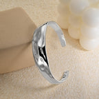 Desnuage Silver Thin Cuff Bracelet Vintage Hammered Texture Style Statement Open Bangle Chunky Bracelets for Women