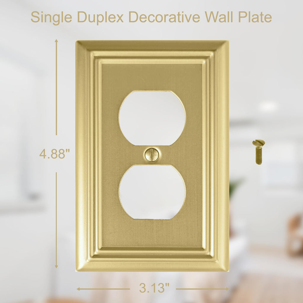 OKAWYC Single Duplex Outlet Light Switch Cover Adler Metal Wall Plate, 4-Pack Brushed Brass 1 Gang, for Receptacle Light Switch, Switch Cover Decorative Wallplate, Durable