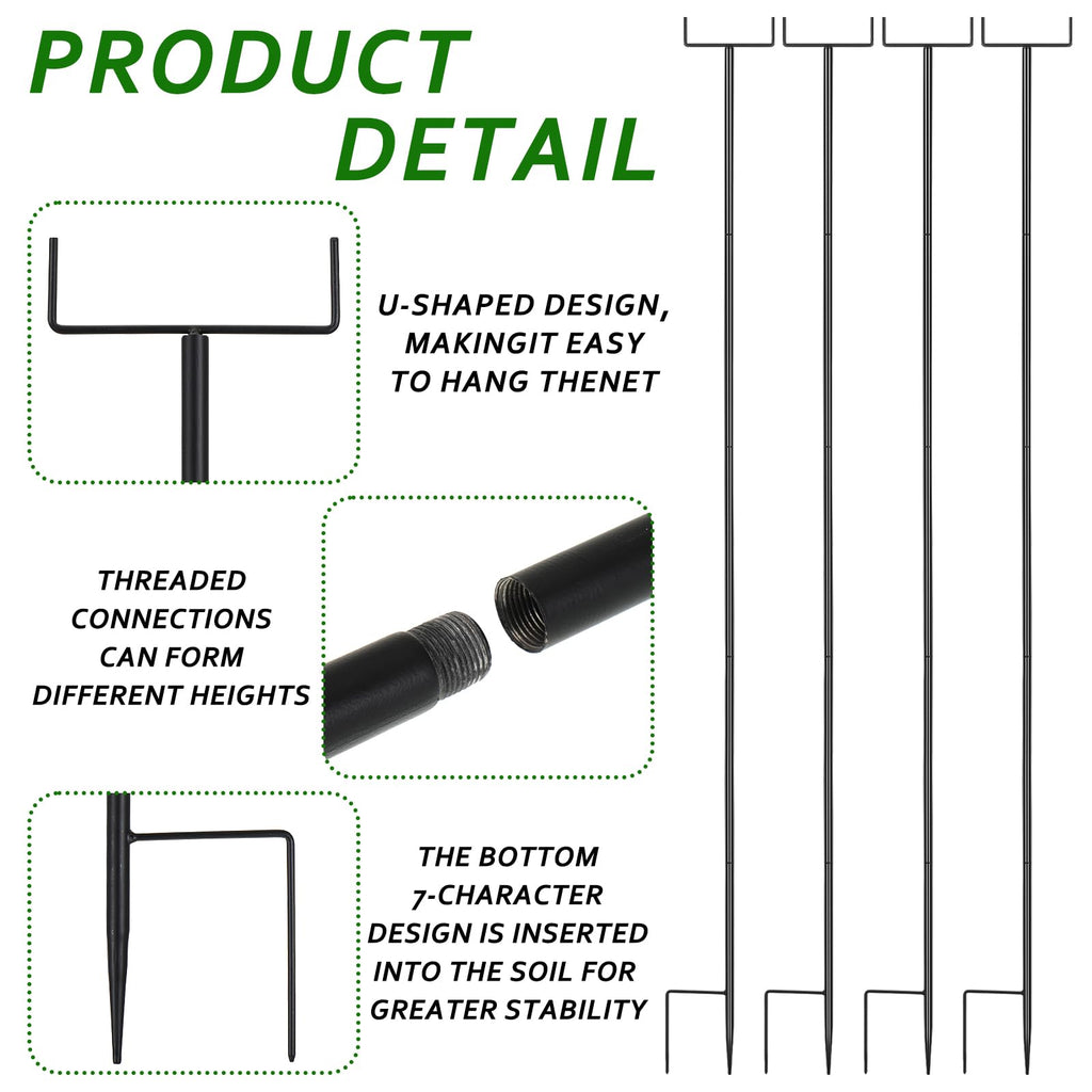 4Pack 6.56ft Metal Garden Netting Support Stakes,Heavy Duty Garden Stakes for Netting Garden Netting Pole with Rustproof for Support Fruits Garden Bed Plant Net